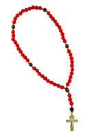 Чётки КРАСНЫЕ с металическим крестом 50 зерен 