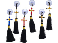 Подвеска крест цветной с кистью (присоска) 3,5/14см