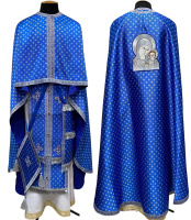 Облачение греческого покроя парча Т, синий (мелкий крестик) 52/145