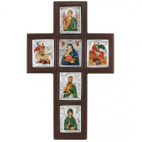 КРЕСТ-ИКОНОСТАС   ↕33см ↔20см Дерево Шелкография Серебро Греция С33Х20