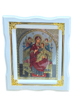 Икона Пресвятой Богородицы "Всецарица" белая рамка, золотые углы ↕25см ↔22см