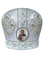 Митра иерейская ручная вышивка канителью (белое-серебро) 55р