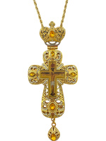 Крест наперсный с украшениями (желтые камни) 8/20см