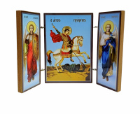 Складень "Георгий Победитель" (Арх. Михаил и Гавриил)  ↕8.5см ↔6см  ДСП Литография