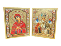 Икона-складень двойник СЕМИСТРЕЛЬНАЯ, НИКОЛАЙ 10/12 см
