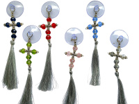 Подвеска крест цветной с кистью (присоска) 3,5/14см