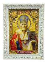 Икона НИКОЛАЙ Чудотворец (печать на стекле, багет) 22/30см