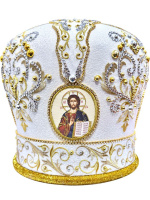 Митра иерейская  вышивка на парче (орнамент с завитками) 58р