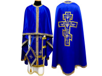 Облачение греческого покроя, королевский атлас синий, вышивка(  крест с виноградом)50/145