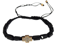 Браслет плетеный с крестиком и камешками (черный)