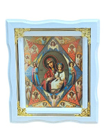 Икона Пресвятой Богородицы "Неопалимая купина" белая рамка, золотые углы ↕25см ↔22см