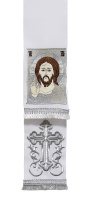 Закладка для Евангелия с вышитой иконой Спасителя (серебро) 15/140