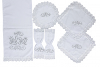 Венчальный набор мокрый шелк, вышивка серебро