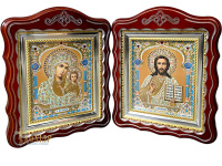  Пара СПАСИТЕЛЬ И КАЗАНСКАЯ БОЖЬЯ МАТЕРЬ (купол,патина серебро) 25/31