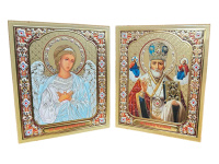 Икона-складень двойник АНГЕЛ ХРАНИТЕЛЬ, НИКОЛАЙ 10/12 см