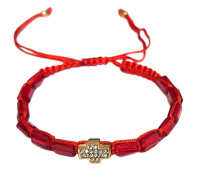 Браслет плетеный с крестиком и камешками (красный)