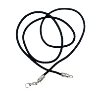 ШНУРОК Черный, плетеный, карабин, металлические вставки 65см