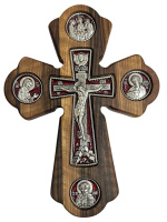 Крест деревянный фигурный  (красная металлическая вставка) 17/23 см