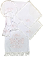 Венчальный набор мокрый шелк, вышивка розовая