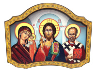 Икона тройник Казанская Вседержитель Николай на подставке 3D 15/20