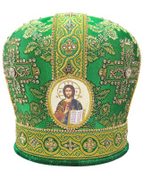 Митра парча Т (зеленый с золотом, иконы холст) 57,5р