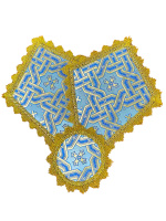 Комплект платы под крест и лампаду, парча  (голубой с золотом) 30/42