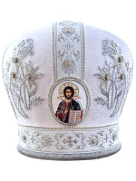 Митрая вышивка на парче Цветок (белое серебро) 58,5р