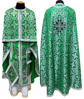 Фелонь греческая парча Т (зеленое-серебро) 52/145