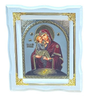 Икона Пресвятой Богородицы "Почаевская" белая рамка, золотые углы ↕25см ↔22см