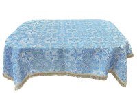 Скатерть  парча  (голубое серебро) 125/125см
