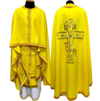 Облачение греческого покроя, королевский атлас желтый, вышивка(  крест с виноградом) 54/145