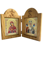 Икона-складень двойник Николай и Семистрельная (дерево) 14/20см