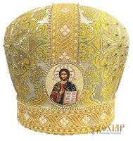 Митра парча Греция (молочная с золотом, икона холст) 58 р