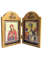 Икона-складень двойник Николай и Семистрельная (дерево) 7/13см