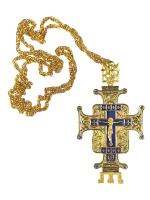 Крест наперсный ПЦУ позолоченный (синяя вставка, камни)
