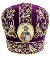 Митра бархат с вышивкой (фиолетовое с золотом) 56р