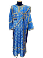 Комплект протодиакона, парчаТ синее золото (стихарь+орарь+поручи) 54/150