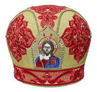 Митра золотистая, парча  (вышивка червона) 59,5р