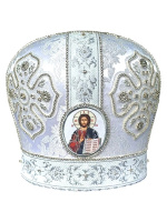 Митра иерейская ручная вышивка канителью (белое-серебро) 59,5р