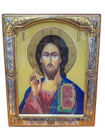 Серебряная икона ВСЕДЕРЖИТЕЛЬ  (стекло) 16/21 см