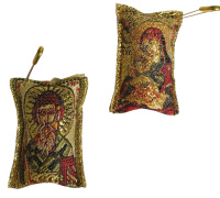 ЛАДАНКА  "СПИРИДОН + БОЖЬЯ  МАТЕРЬ" двухсторонняя ↕3,5 см ↔2,5 см Греция