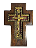 Крест деревянный прямой (красная металлическая вставка) 14/20 см