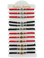 Браслет плетеный с крестиком и камешками (красный, черный )