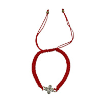 Браслет плетеный с крестиком и камешками (красный)