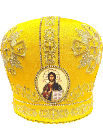 Митра золотистая, парча  (вышивка крест лучи) 58р