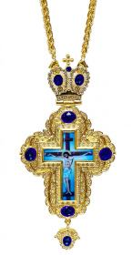 Крест наперстный с украшением и цепью (синий) №4