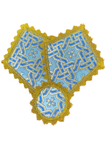 Комплект платы под крест и лампаду, парча  (голубой с золотом) 30/42