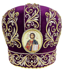 Митра бархат с вышивкой (фиолетовое с золотом) 56р