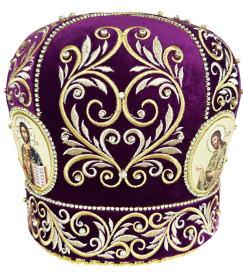 Митра бархат с вышивкой (фиолетовое с золотом) 59,5р