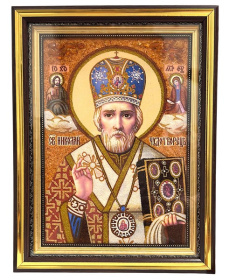 Николай Чудотворец  (янтарь) 30/38 см